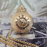 Gold pocket watch with chain on a background of money