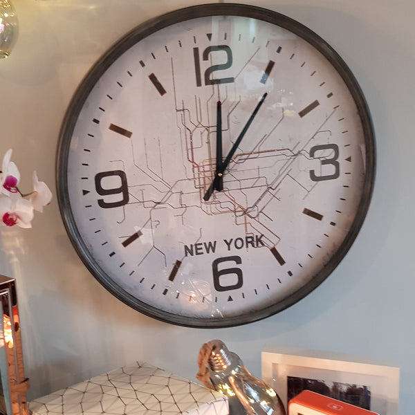Wall clock with New York design on a wall